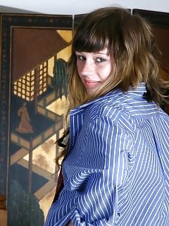 Sage Just Ended Making Love To Her Boy, And Enjoys Wearing His Clothes. She Decides To Show You What Her Furry Cunt Looks Like In A Mans Top And Tie. 
