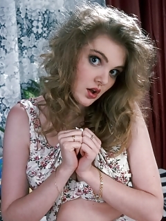 Slim Big Breasted Light-haired Babe Taking Thongs Off Flaunting Hairy Twat