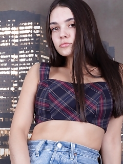 Sirena Spilona Is Playing Chess In Bedroom In Her Jeans Denim