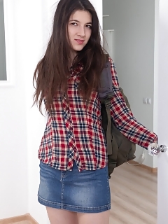 Dennis Is Home From College And Wearing Her Checked Top And Jeans Skirt