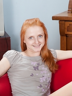 Svelte Hot Teen Alexia Spreads Her Freckled Butt Cheeks On The Red Sofa