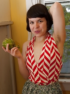 With Her Pinafore Out Of The Way, Juliette March Can Get Her Hands On Her Wet Hairy Poontang And Spread Her Cheeks Wide!