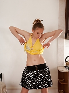 Mindblowing Coco Lifts Her Short Black Miniskirt And Displays Off Her Soft Bushy Pussy On The Dining Table.
