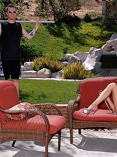 Layla Was On Her Sofa Outside Dildoing And  She Bribed Him With Her Eating Hot Unshaved Pussy And He Had To Give In Sucked Till She Was Satisfied