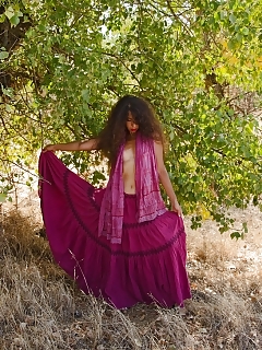 Good-looking Brunette Having Fun Her Cunt With A Corncob Under A Tree Shadow