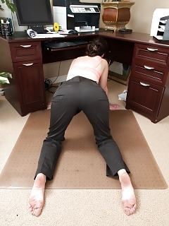 Veronica Snow Is A Naughty Brunette Business Lady Who Gets Cute And Horny At Work And Strips Nude