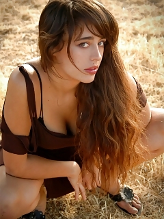 Brown Hair Gal Naked In A Nice Country, With A Late Afternoon Light
