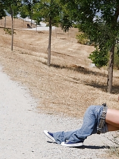 Black-haired Dildoing Her Pussy In Urban Locations